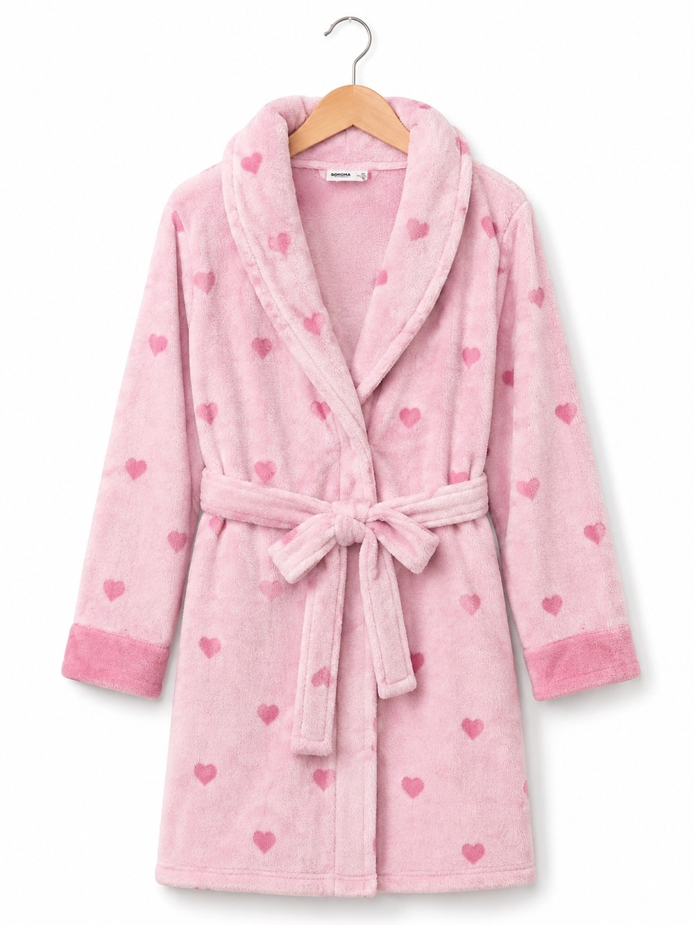 NWT Sonoma Kohls Pink Heart Plush Robe Womens XS Cozy Bathrobe Pockets
